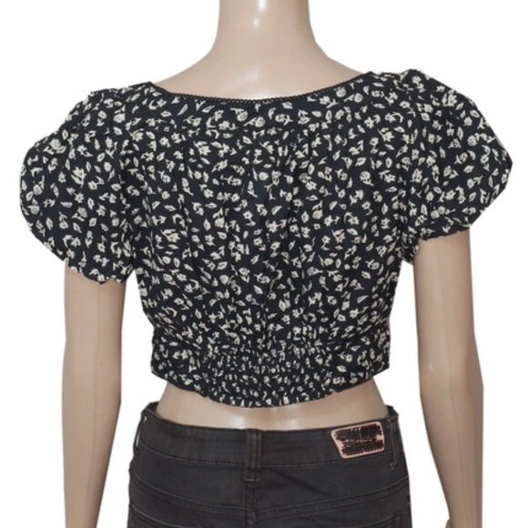 Free People Easy To Love Cropped Top Buttondown Smocked Printed XS - Picture 5 of 5